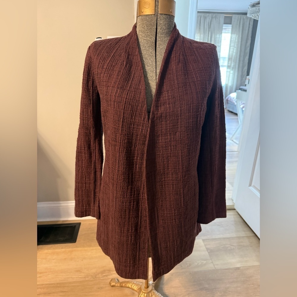 Eileen Fisher burgundy/brown tweed jacket with two side pockets women’s size XS